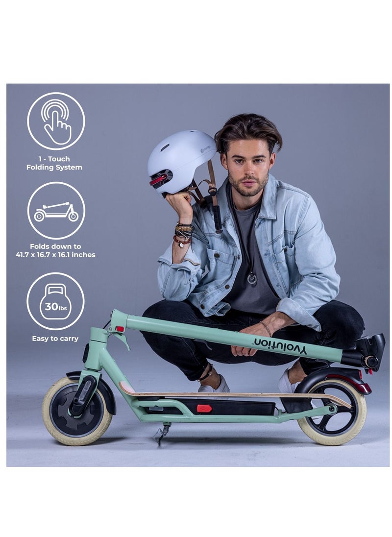 Yvolution YES Electric Scooter, Kick Scooter with 350W Motor and LED Display, Max Speed  25 kmh, 8.5" Solid Tires, 3 Speed Modes and Dual Braking, Folding Commuter  Electric Scooter - Green