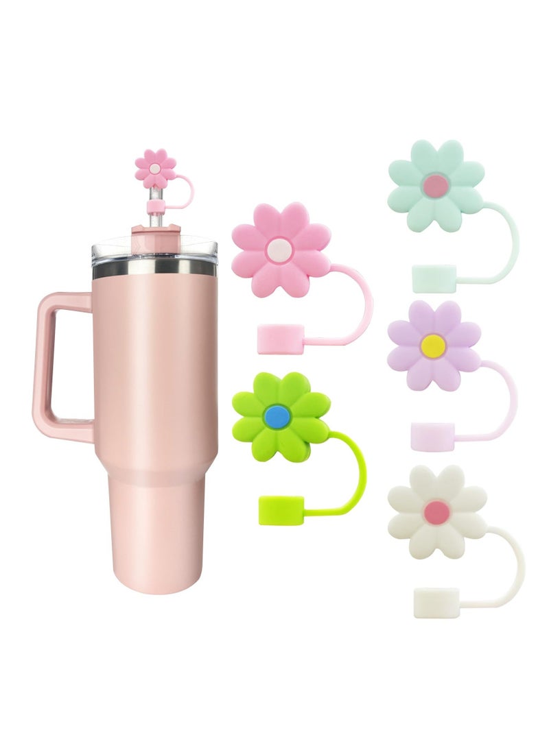 Y&D Stainless Steel Vacuum Insulated Tumbler With 5 Piece Silicone Straw Covers Cap 10Mm Cute Flower Toppers For Tumblers Lid And Water Iced Tea Or Coffee (40Oz) - Image 1
