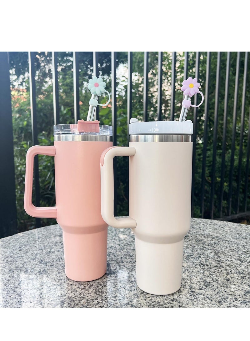 Y&D Stainless Steel Vacuum Insulated Tumbler With 5 Piece Silicone Straw Covers Cap 10Mm Cute Flower Toppers For Tumblers Lid And Water Iced Tea Or Coffee (40Oz) - Image 3