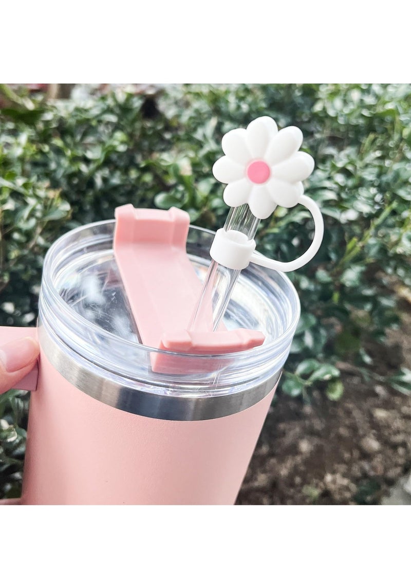 Y&D Stainless Steel Vacuum Insulated Tumbler With 5 Piece Silicone Straw Covers Cap 10Mm Cute Flower Toppers For Tumblers Lid And Water Iced Tea Or Coffee (40Oz) - Image 2