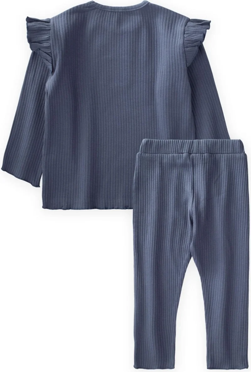 Cigit Cigit Label Detailed Seasonal Girl Suit 1-10 Years Old Navy Blue