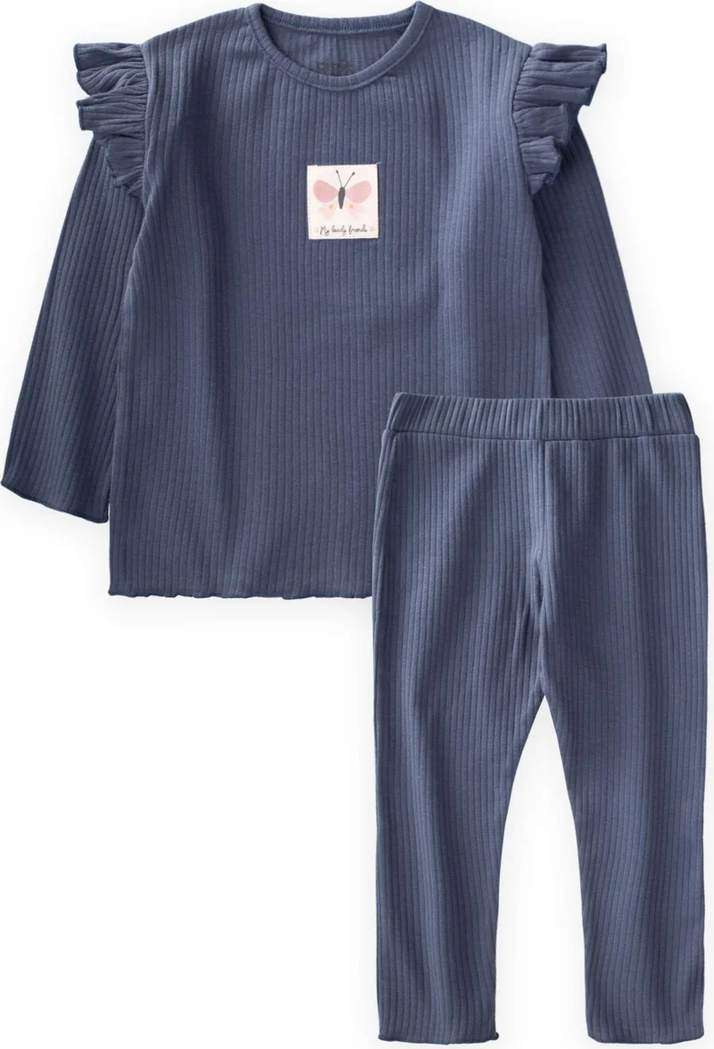 Cigit Cigit Label Detailed Seasonal Girl Suit 1-10 Years Old Navy Blue