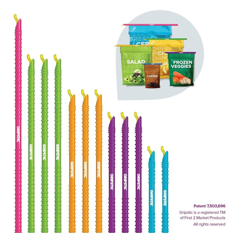 GripStic Bag Clips. 12pc Durable Food Clip Set for Kitchen Storage. Reusable Chip Bag Clips. Color Coded Bag Closure Sticks Provide Air Tight Seal. Durable Cereal Bag Clips. Chip Clips Reinvented. - Image 5