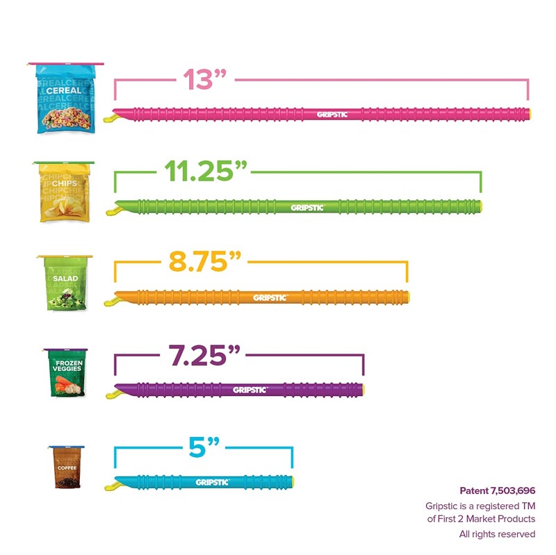 GripStic Bag Clips. 12pc Durable Food Clip Set for Kitchen Storage. Reusable Chip Bag Clips. Color Coded Bag Closure Sticks Provide Air Tight Seal. Durable Cereal Bag Clips. Chip Clips Reinvented. - Image 4