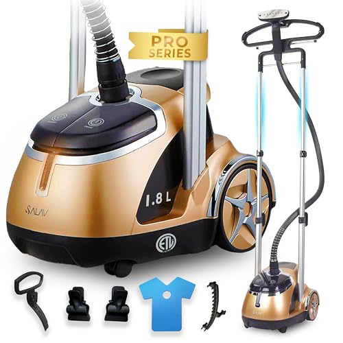 SALAV SALAV Limited Edition Professional Series Dual Bar Garment Steamer with Foot Pedals Stainless Steel Steam Plate Retractable Power Cord 18L 608 oz Water Tank 1500 watts 60mins of Steam 