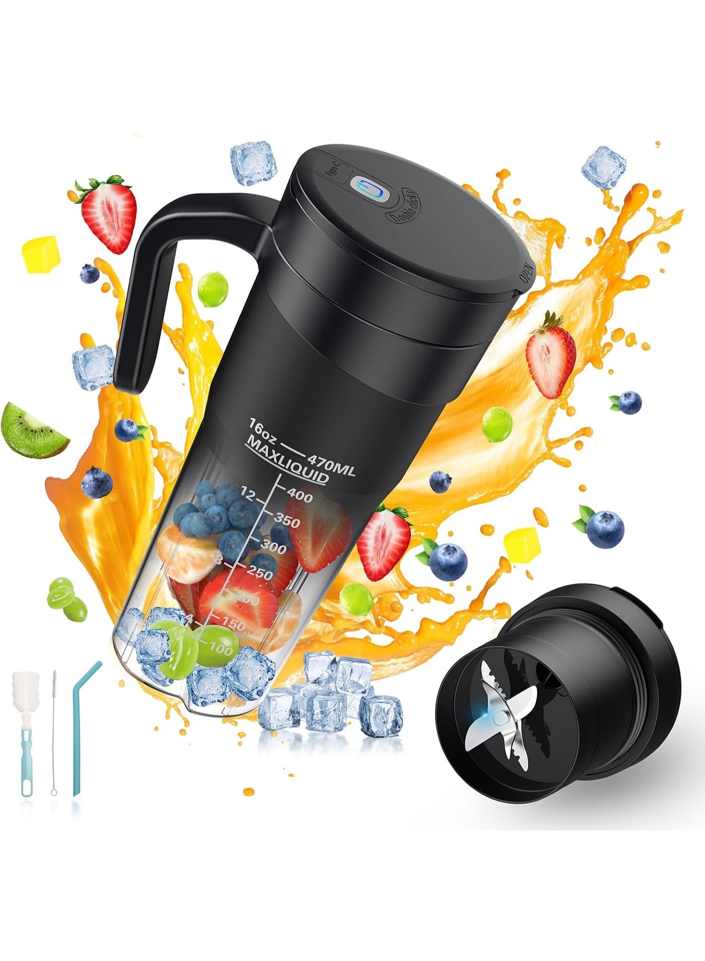 Portable Blender, 470ML USB-C Rechargeable Personal Blender for Smoothies & Shakes, 20,000 RPM 6-Blade Power, 4000mAh Battery, BPA-Free Travel & Gym Mini Blender, Ice Crusher for Frozen Fruits