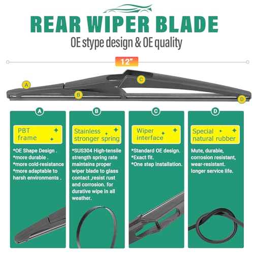 WINDSMILE 26" 17" 12" Windshield Wiper Blades Replacement for Nissan Rogue 2014 2015 2016 2017 2018 2019 2020 2021 2022 2023 Premium All Weather Front Rear Wipers Set - OEM Quality (Pack of 3) - Image 4