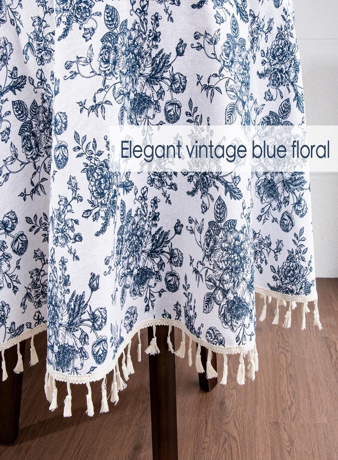 LOVOUS Vintage Blue Floral Round Tablecloth 60 Inch - Washable Linen Table Cloth for Round Table Cover Indoor & Outdoor Dining, Restaurant, Picnic, Pastoral Tablecloth Decor - Image 5