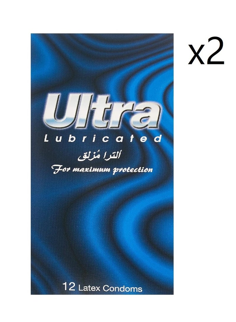 Ultra blue lubricated condoms, 12 pieces, 2 packs