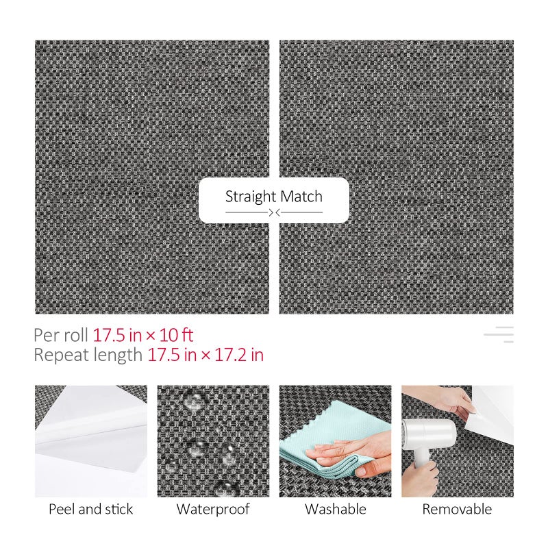ReWallpaper Dark Gray Peel and Stick Wallpaper Modern Grasscloth Wallpaper for Bathroom Walls Bedroom 17.5inÃ—10ft Waterproof Self Adhesive Grey Faux Fabric Removable Contact Paper Renters Friendly - Image 5