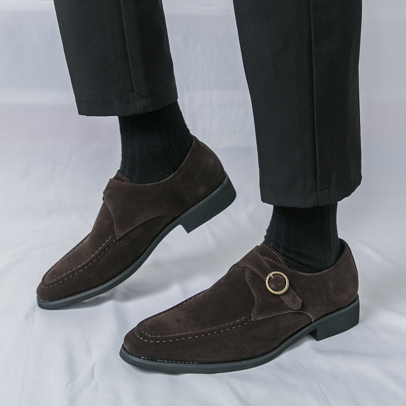 New Men'S Large Size Casual Leather Shoes, Versatile Suede Buckle Leather Shoes, Slip-On Hairstylist Leather Shoes - Image 3