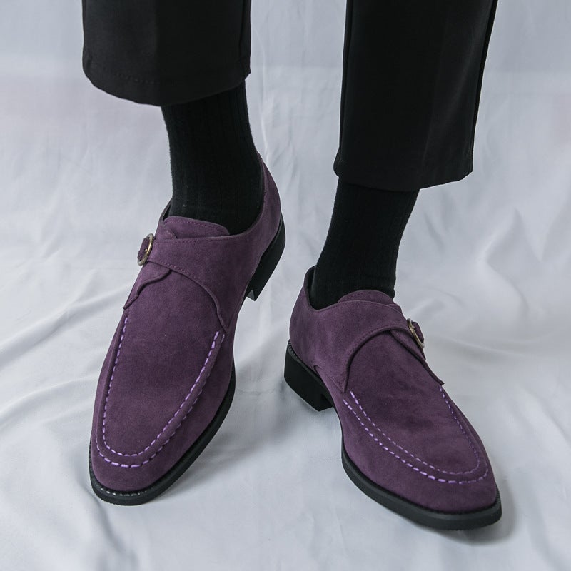New Men'S Large Size Casual Leather Shoes, Versatile Suede Buckle Leather Shoes, Slip-On Hairstylist Leather Shoes - Image 5