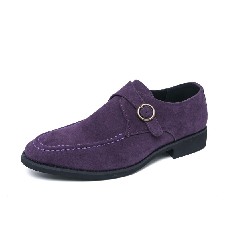 New Men'S Large Size Casual Leather Shoes, Versatile Suede Buckle Leather Shoes, Slip-On Hairstylist Leather Shoes - Image 1