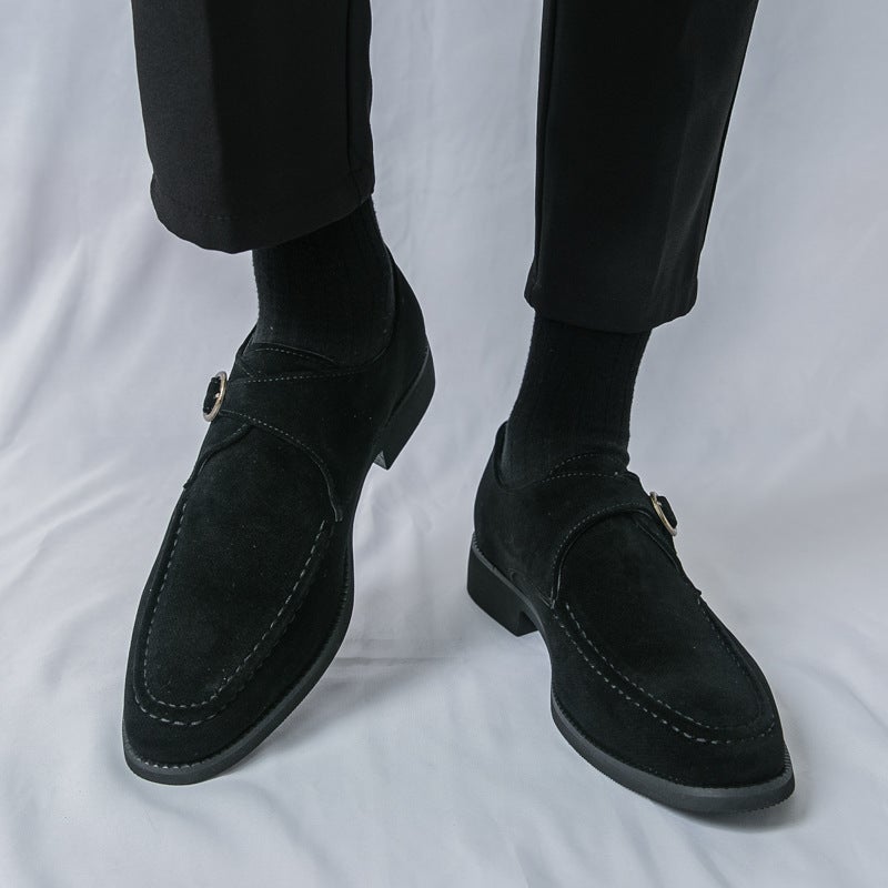 New Men'S Large Size Casual Leather Shoes, Versatile Suede Buckle Leather Shoes, Slip-On Hairstylist Leather Shoes - Image 4