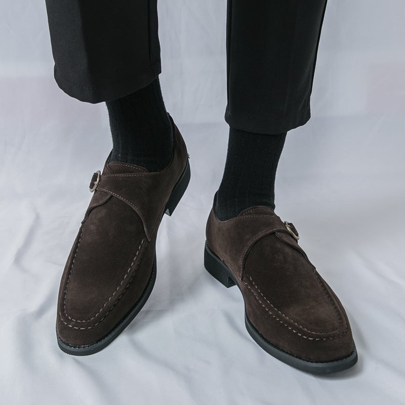 New Men'S Large Size Casual Leather Shoes, Versatile Suede Buckle Leather Shoes, Slip-On Hairstylist Leather Shoes - Image 2