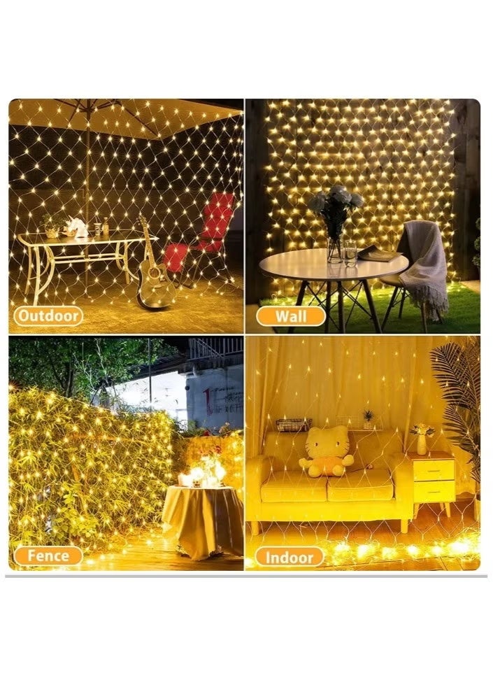 LED mesh curtain with warm yellow lighting, 2 plugs, 3x3 - Image 1
