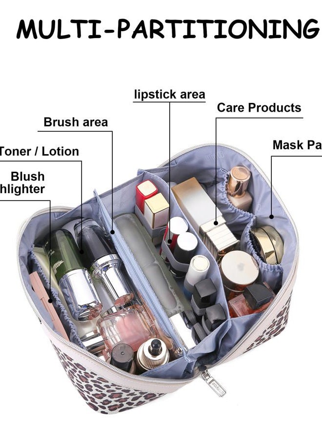 BOYATU Travel Makeup Bags Cosmetic Organizer Bag: 3-Set Large Capacity Make up Bag - PU Leather Toiletry Bags for Women - Wide Open Portable Pouch with Divider & Handle, 12-White - Image 5
