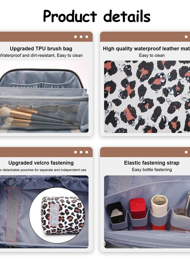 BOYATU Travel Makeup Bags Cosmetic Organizer Bag: 3-Set Large Capacity Make up Bag - PU Leather Toiletry Bags for Women - Wide Open Portable Pouch with Divider & Handle, 12-White - Image 4