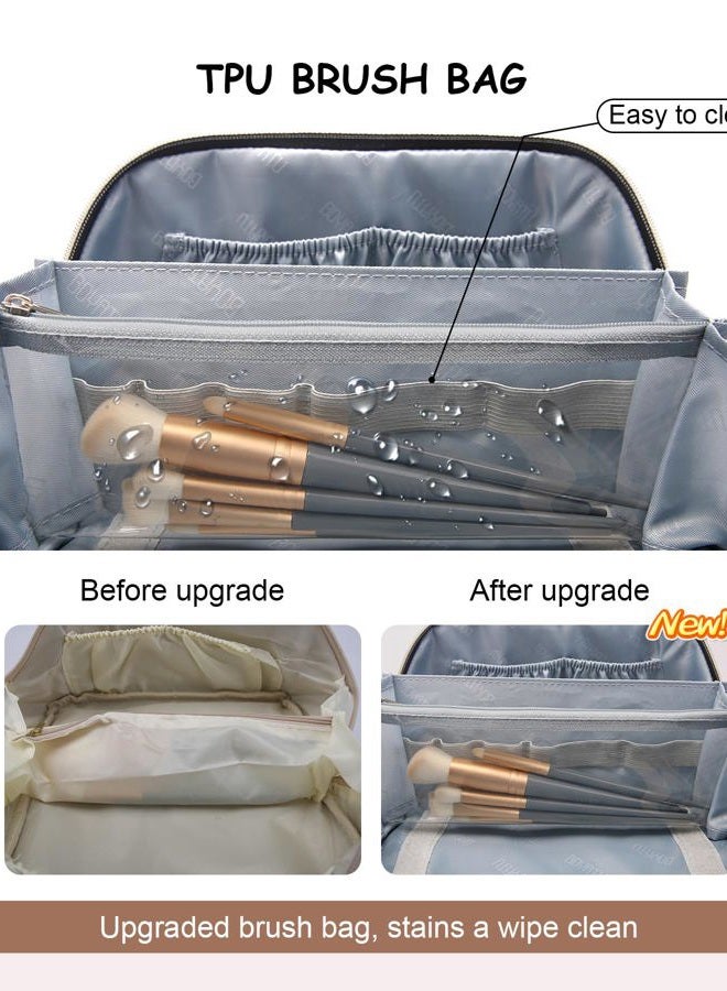 BOYATU Travel Makeup Bags Cosmetic Organizer Bag: 3-Set Large Capacity Make up Bag - PU Leather Toiletry Bags for Women - Wide Open Portable Pouch with Divider & Handle, 12-White - Image 3