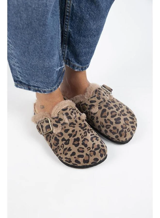 Manijero  (Zeta 2 Fur Leopard) Women's Genuine Leather Belted Buckle Sabo Vizon Slipper. for Women | Best Price UAE
