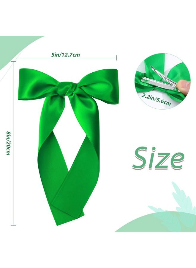 NCMAMA 2Pcs Long Ribbon Hair Bows for Girls Hair Clip Silk Hair Bow Ribbon Hair Accessories for Baby Toddlers Infant Teens Kids (Green) - Image 3