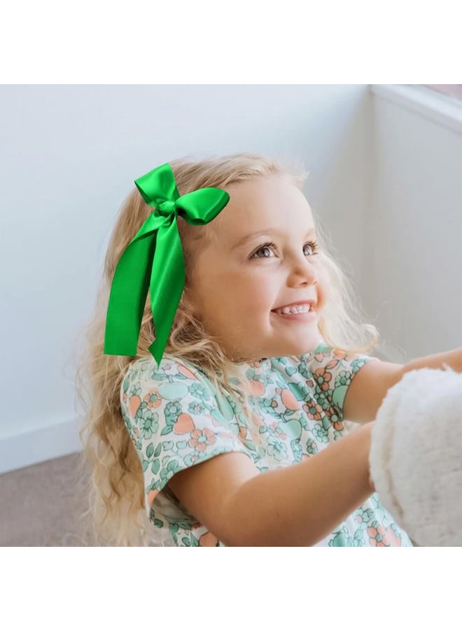 NCMAMA 2Pcs Long Ribbon Hair Bows for Girls Hair Clip Silk Hair Bow Ribbon Hair Accessories for Baby Toddlers Infant Teens Kids (Green) - Image 4