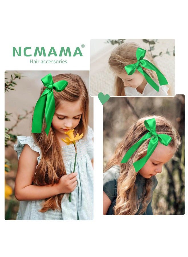 NCMAMA 2Pcs Long Ribbon Hair Bows for Girls Hair Clip Silk Hair Bow Ribbon Hair Accessories for Baby Toddlers Infant Teens Kids (Green) - Image 5