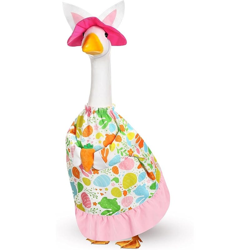 FuWeave Spring Easter Goose Outfit Cute Easter Lawn Porch Goose Clothes with Carrot Goose Outfit for 23 Plastic Goose Spring Easter Outdoor Patio Yard Lawn Art Decoration - Image 1