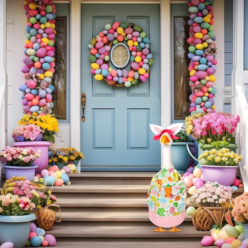 FuWeave Spring Easter Goose Outfit Cute Easter Lawn Porch Goose Clothes with Carrot Goose Outfit for 23 Plastic Goose Spring Easter Outdoor Patio Yard Lawn Art Decoration - Image 4
