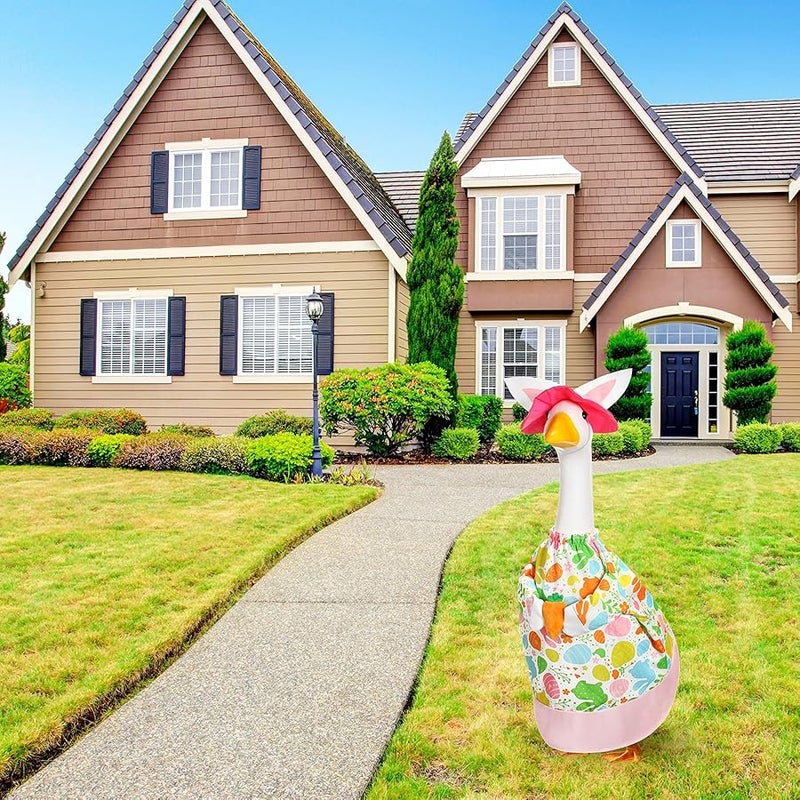FuWeave Spring Easter Goose Outfit Cute Easter Lawn Porch Goose Clothes with Carrot Goose Outfit for 23 Plastic Goose Spring Easter Outdoor Patio Yard Lawn Art Decoration - Image 5