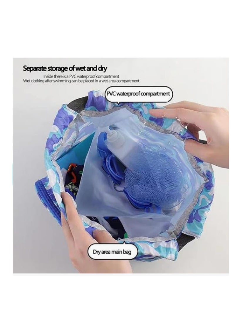 Generic Children's swimming backpack dry and wet separation waterproof storage bag portable drawstring backpack suitable for gym sports beach pool equipment bag (blue + purple)  - Image 5