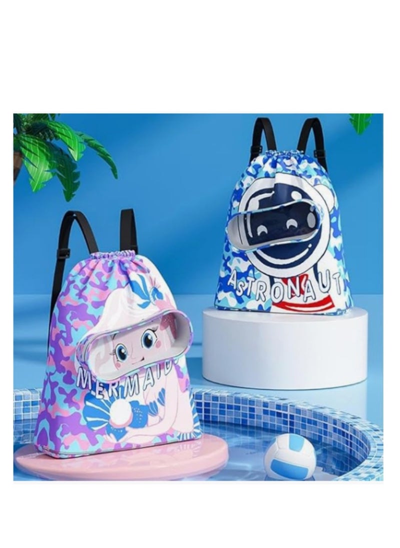 Generic Children's swimming backpack dry and wet separation waterproof storage bag portable drawstring backpack suitable for gym sports beach pool equipment bag (blue + purple)  - Image 2