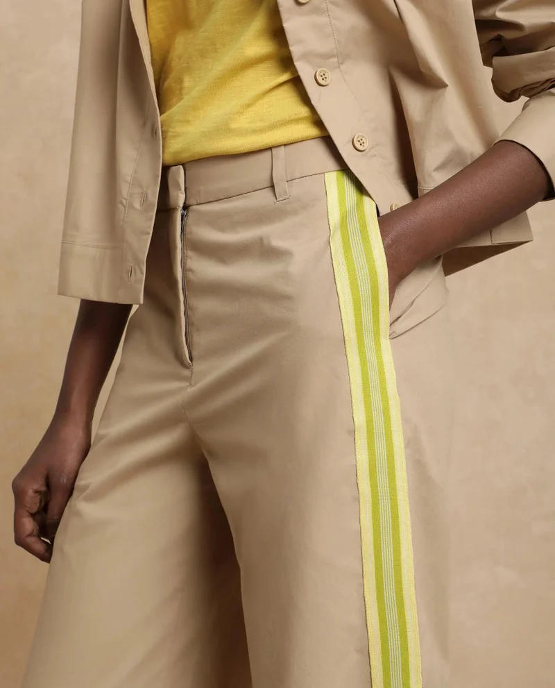 Rareism Women's Solid Wide Leg Track Pant With Tape Detail