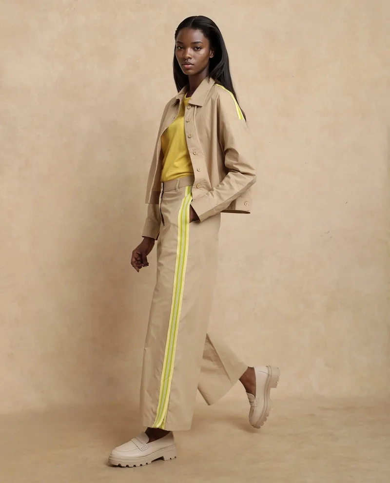 Rareism Women's Solid Wide Leg Track Pant With Tape Detail