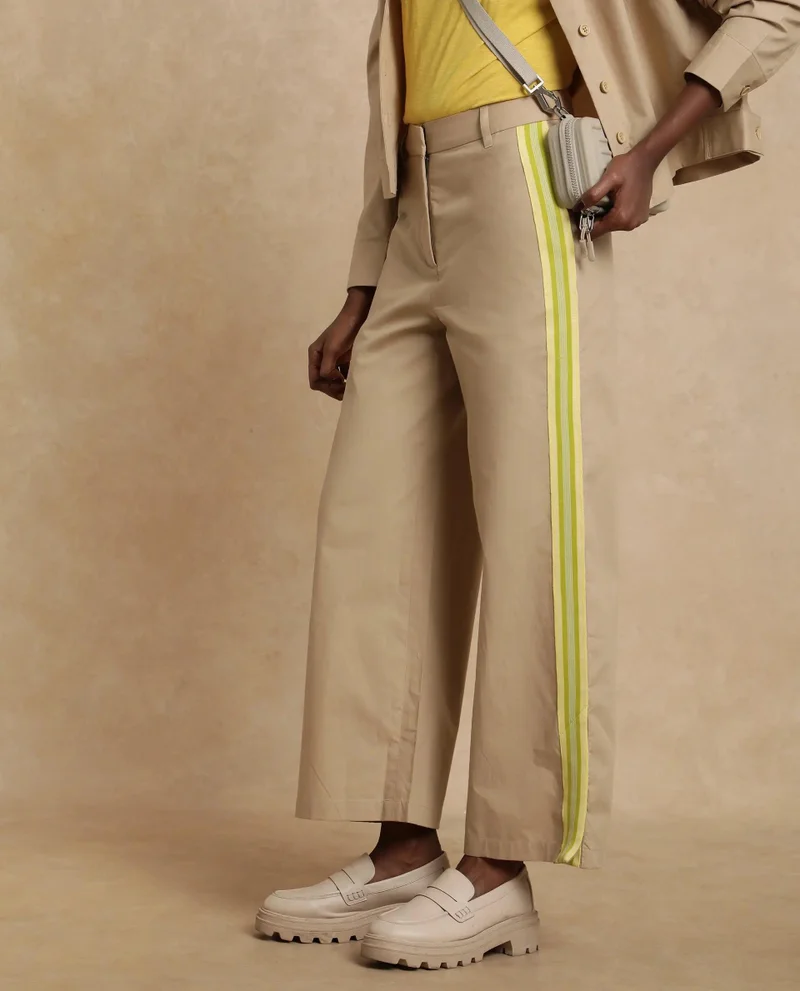 Rareism Women's Solid Wide Leg Track Pant With Tape Detail