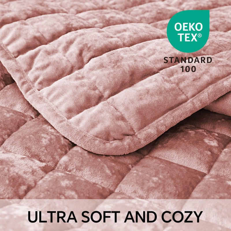 BEDELITE Velvet Quilt Set Queen Size - Luxury Velvet Comforter Bedding Set 3 Pieces, Lightweight Soft Cozy Shiny Dusty Pink Oversized Bedspread Coverlet for All Seasons with 2 Pillow Shams - Image 3