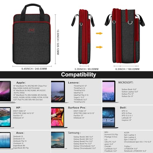 ZINZ Slim & Expandable Case 12.9 13 inch Travel Laptop Shoulder Bag for MacBook Air 13" M3/M2/M1, MacBook Pro 13" M2/M1, iPad Pro 12.9"/13"/11", iPad Air 13",B01K02 - Image 2