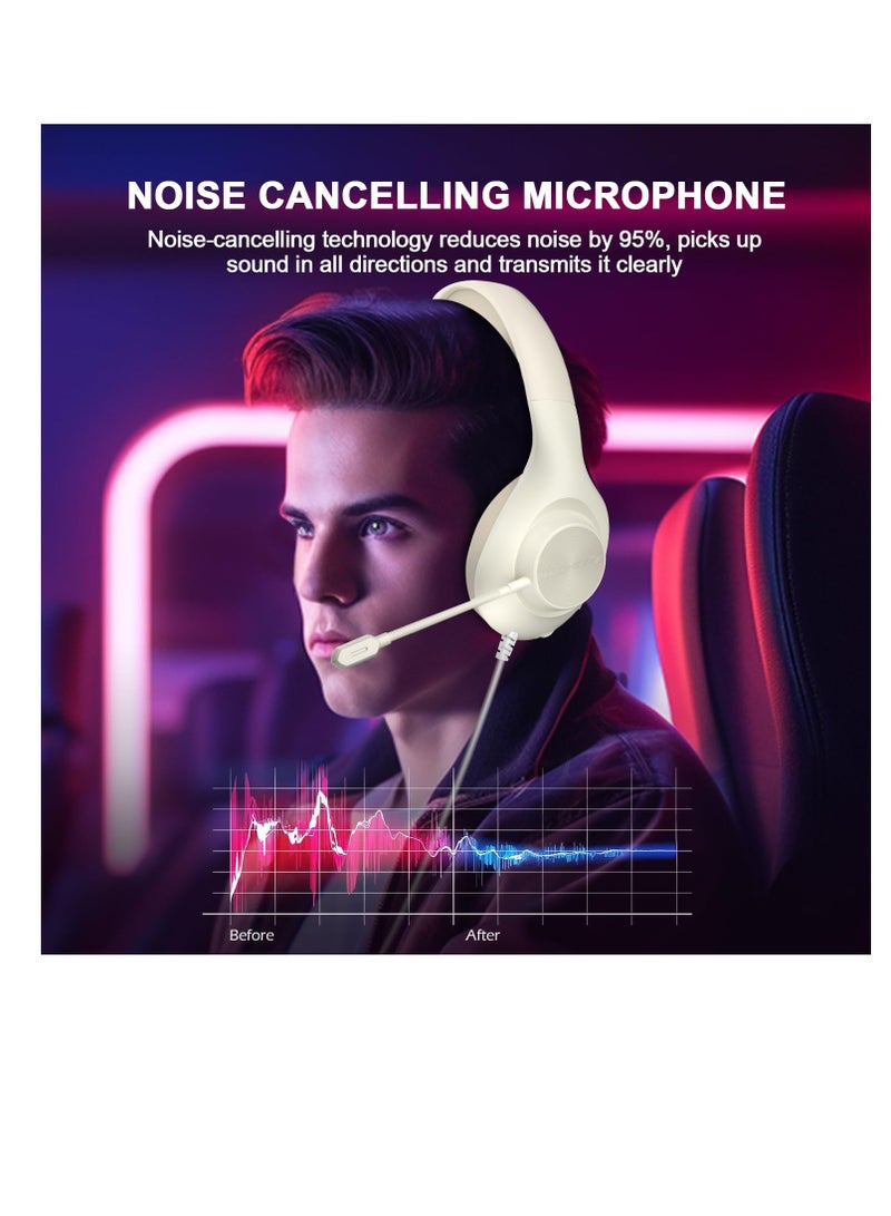 Wired Gaming Headset with 7.1 Surround Sound, H-7 Gaming Over Ear Headphones with Noise Cancelling, Flexible Mic, Memory Earmuffs, Wired Headset for PC/PS5/VS/Xbox Series X/S/Switch, White - Image 4