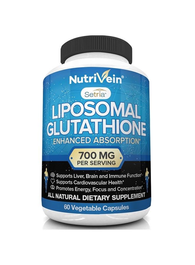 Nutrivein Liposomal Glutathione Setria® 700mg - 60 Capsules - Pure Reduced Glutathione - Master Antioxidant for Optimal Cell Protection, Liver Cleanse, Brain and Immune Function - Image 1