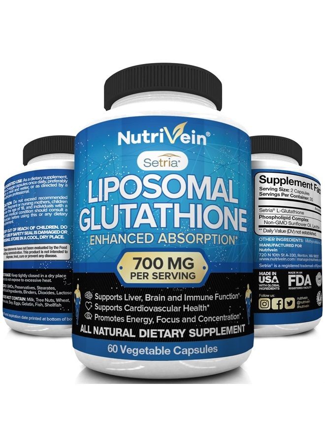 Nutrivein Liposomal Glutathione Setria® 700mg - 60 Capsules - Pure Reduced Glutathione - Master Antioxidant for Optimal Cell Protection, Liver Cleanse, Brain and Immune Function - Image 3