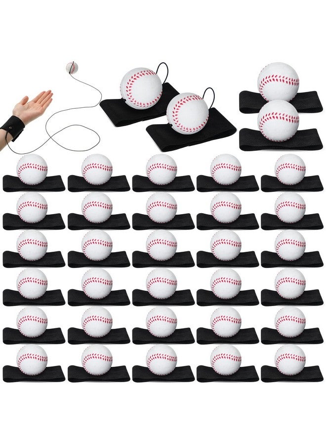 جيريفي 30 قطعة من كرات إرجاع المعصم على خيط بيسبول وكرة قدم وكرة قدم وتنس هدايا حفلات رياضية لإرجاع المعصم وسوار معصم للتدريب على حبل مرن للبالغين (بيسبول) - Image 1