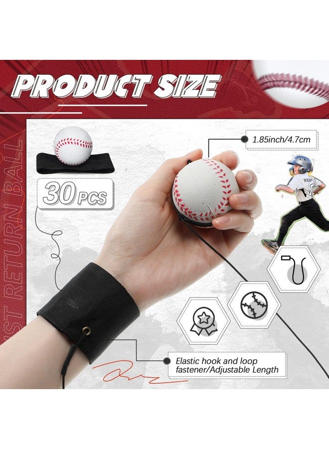 جيريفي 30 قطعة من كرات إرجاع المعصم على خيط بيسبول وكرة قدم وكرة قدم وتنس هدايا حفلات رياضية لإرجاع المعصم وسوار معصم للتدريب على حبل مرن للبالغين (بيسبول) - Image 2