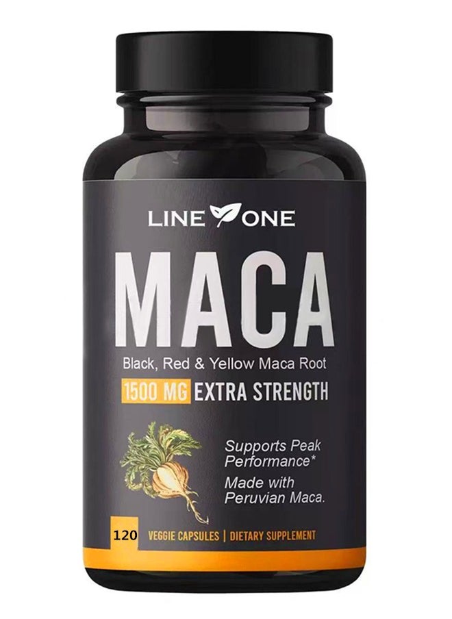 السطر الأول Maca Extra Strength 1500mg المكملات الغذائية تساعد على دعم الصحة للرجال 120 كبسولة  - Image 1