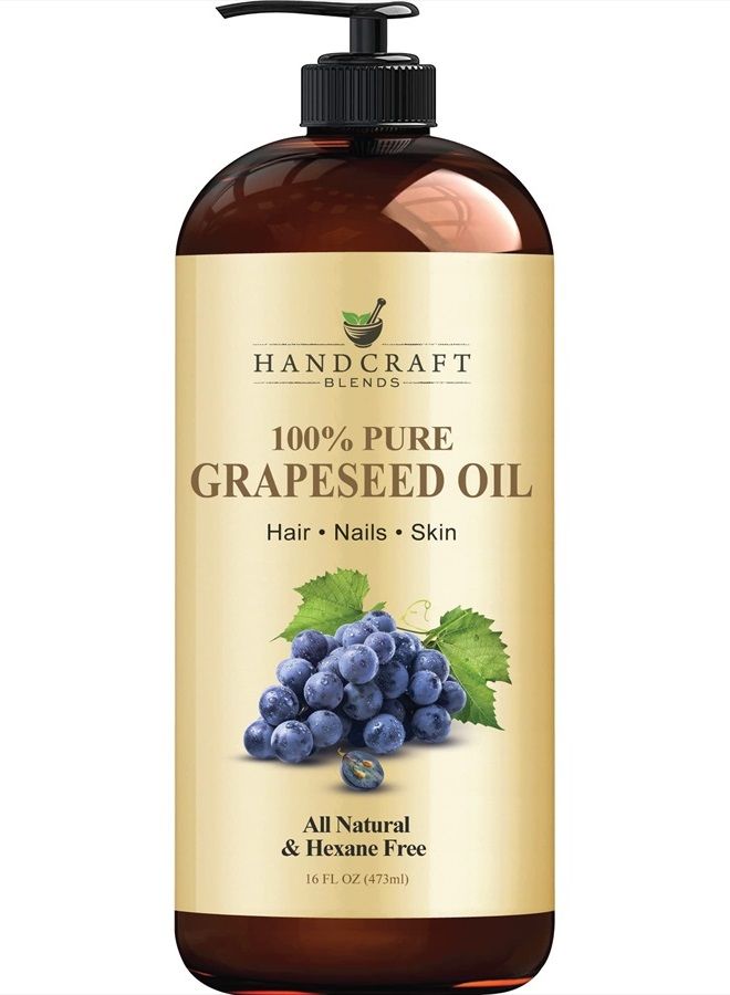 handcraft Blends Handcraft Grapeseed Oil - 100% Pure and Natural - Premium Therapeutic Grade Carrier Oil for Aromatherapy, Massage, Moisturizing Skin and Hair - Huge 16 fl. Oz - Image 1