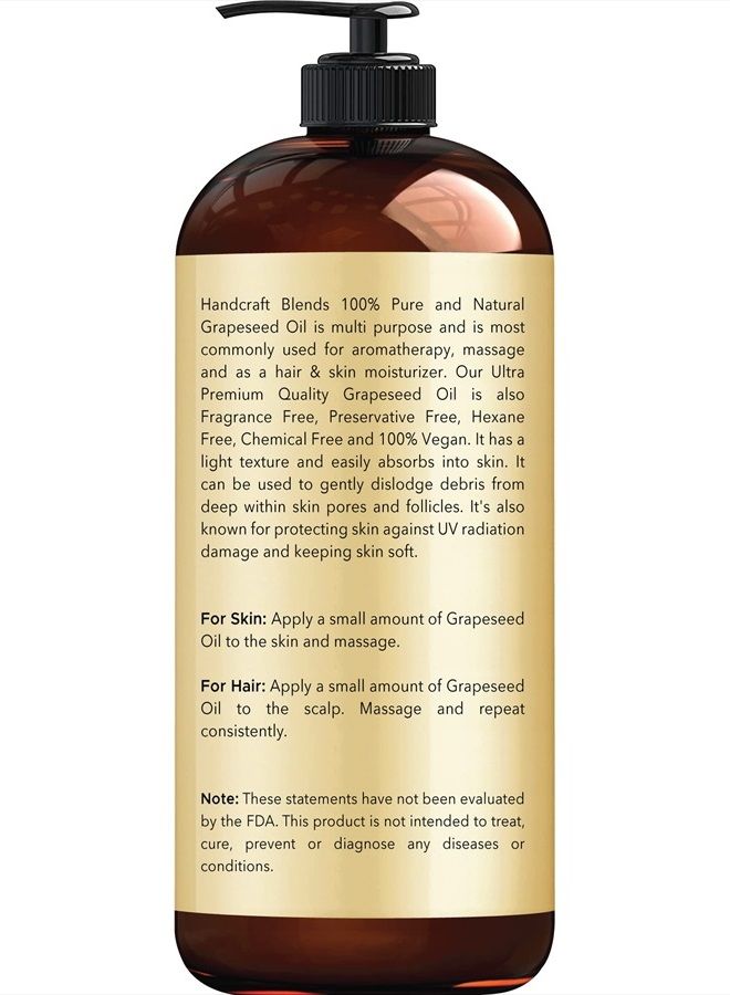 handcraft Blends Handcraft Grapeseed Oil - 100% Pure and Natural - Premium Therapeutic Grade Carrier Oil for Aromatherapy, Massage, Moisturizing Skin and Hair - Huge 16 fl. Oz - Image 2