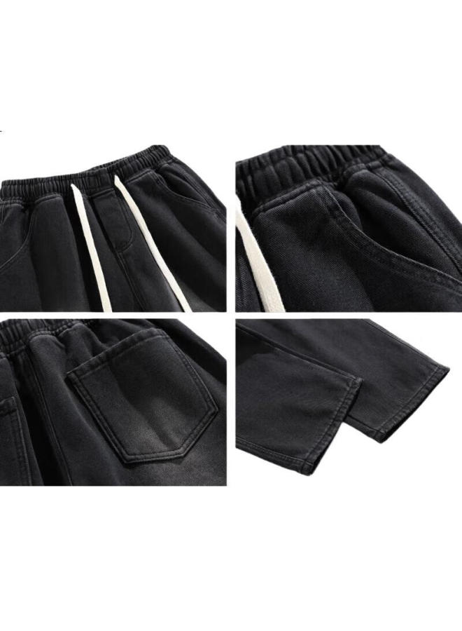Shannu Men's Summer Black American Style Loose Casual Straight Leg Jeans For Students Grinding White And Black XL - Image 3