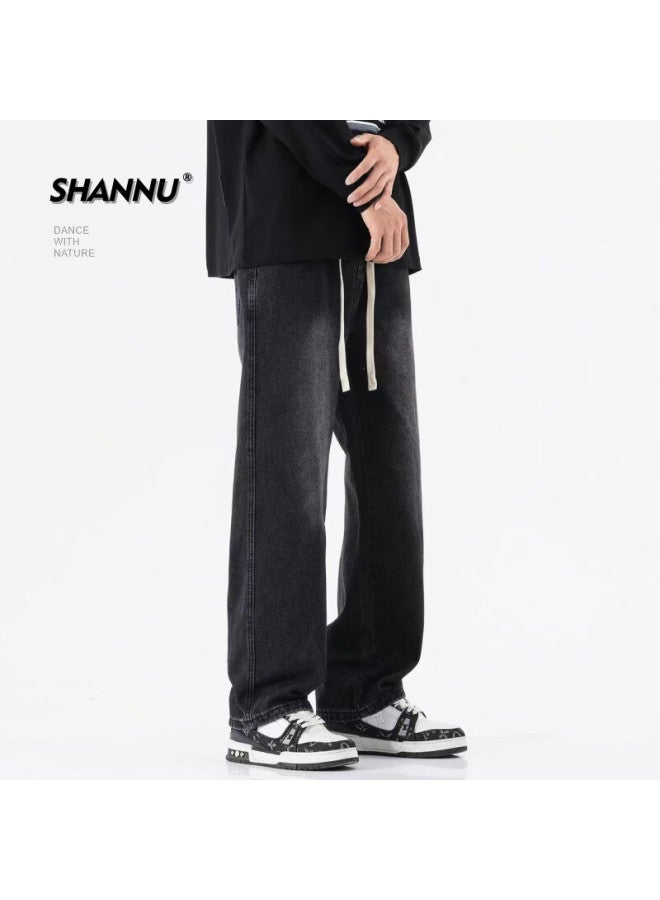 Shannu Men's Summer Black American Style Loose Casual Straight Leg Jeans For Students Grinding White And Black XL - Image 1