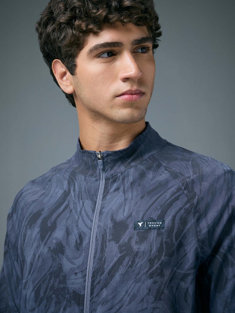 TECHNOSPORT Men's Slim Fit All Over Print Jacket for Sports, Gym & Regular Use - (MJPM92MYI004_Misty Ink_M) - Image 3