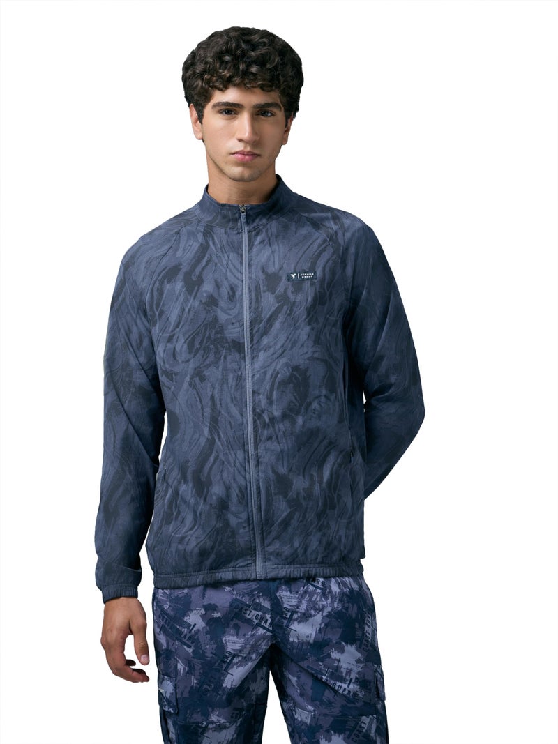 TECHNOSPORT Men's Slim Fit All Over Print Jacket for Sports, Gym & Regular Use - (MJPM92MYI004_Misty Ink_M) - Image 1