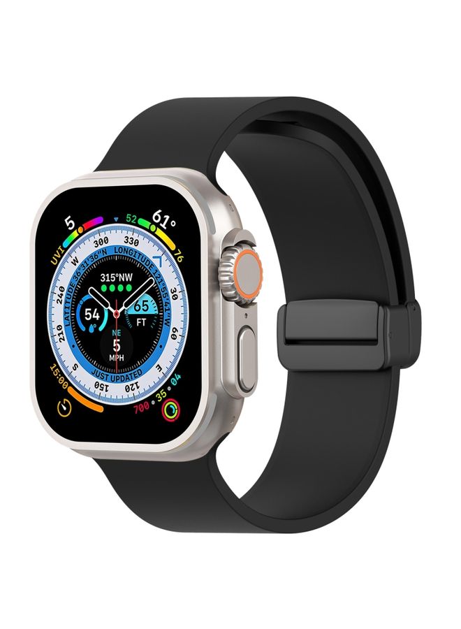 Replacement Strap Magnetic Black Buckle Smooth Silicone Watch Band For Apple Watch Ultra 49mm Black 